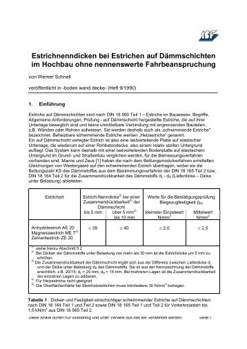 Estrichnenndicken bei Estrichen auf Dämmschichten ... - IBF Troisdorf