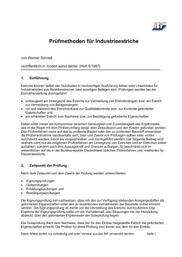 Prüfmethoden für Industrieestriche - IBF Troisdorf