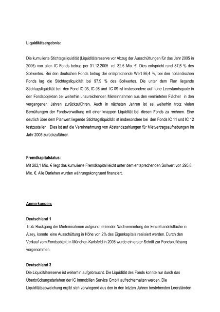 Leistungsbilanz 2 0 0 5 IC Immobilienfonds - ic-group.de