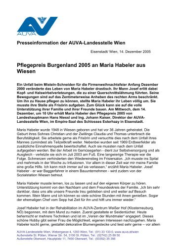 Presseaussendung AUVA Pflegepreis Burgenland 2005