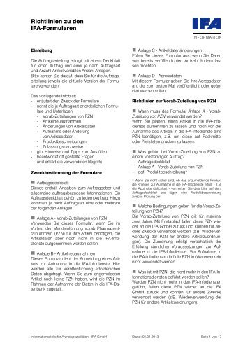 Richtlinien zu den  IFA-Formularen - Informationsstelle für ...