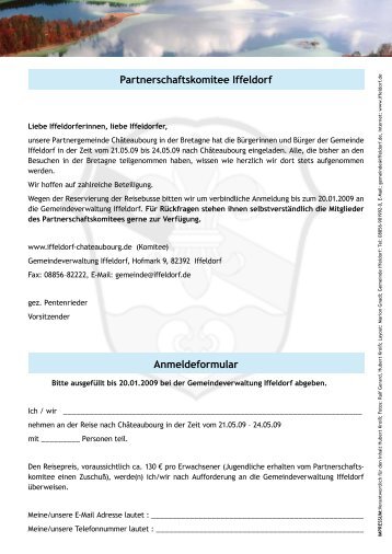 Partnerschaftskomitee Iffeldorf Anmeldeformular - Gemeinde Iffeldorf