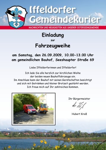 Einladung Fahrzeugweihe Bauhof - Gemeinde Iffeldorf