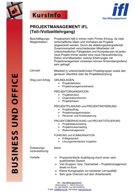 PROJEKTMANAGEMENT IFL (Teil-/Vollzeitlehrgang)