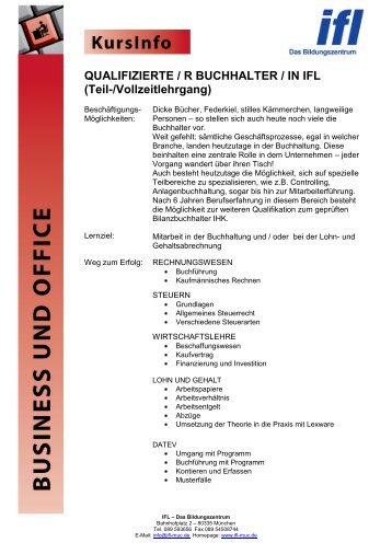 QUALIFIZIERTE / R BUCHHALTER / IN IFL (Teil-/Vollzeitlehrgang)