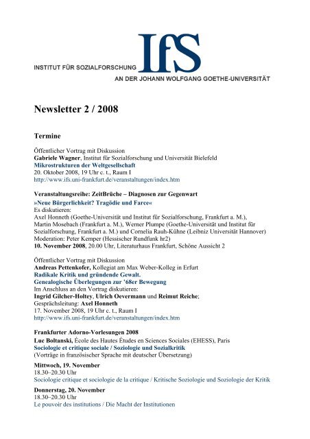 Newsletter 2 / 2008 - Institut für Sozialforschung Frankfurt am Main ...