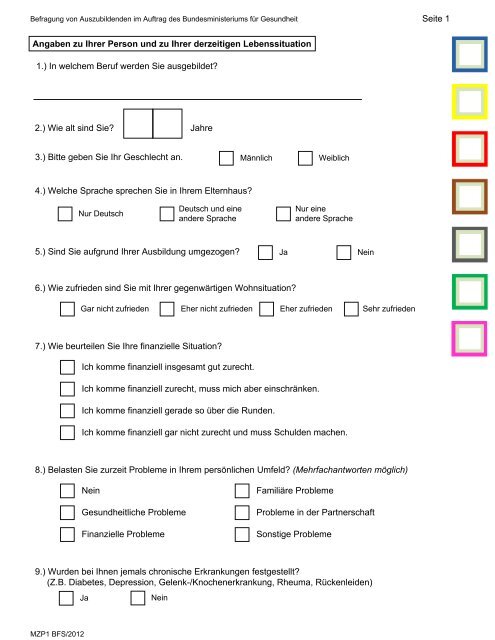 Ansicht des Fragebogens zur Ausbildungssituation von ... - IFT-Nord