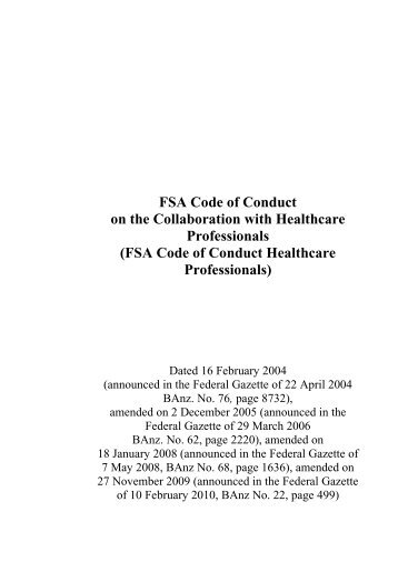 FSA Code of Conduct Healthcare Professionals