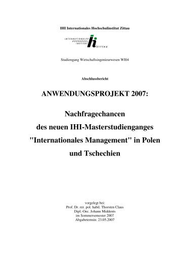 Nachfragechancen des neuen IHI-Masterstudienganges ... - IHI Zittau