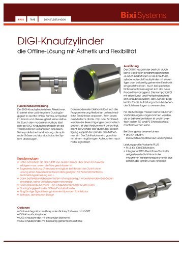 Datenblatt DIGI-Knaufzylinder (395 KB) - Bixi Systems AG