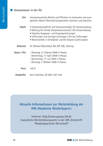 Aktuelle Informationen zur Weiterbildung der ... - IHK Niederbayern