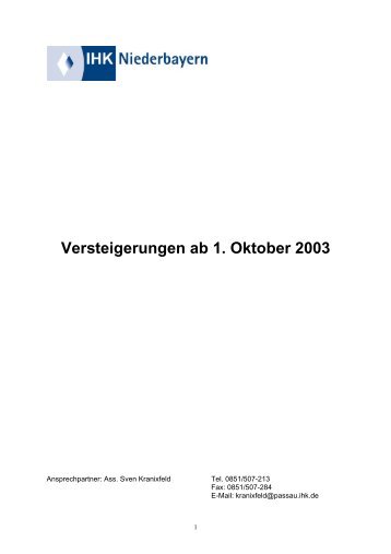 Versteigerungen ab 1. Oktober 2003 - IHK Niederbayern