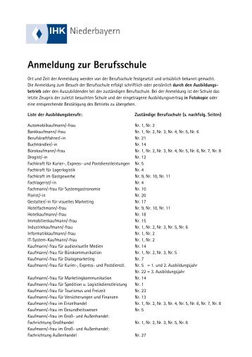 Anmeldung zur Berufsschule - IHK Niederbayern