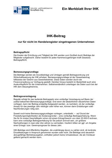 Ein Merkblatt Ihrer IHK IHK-Beitrag