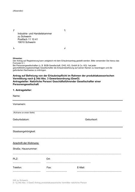 Befreiung Von Der Erlaubnispflicht Ihk Schwerin