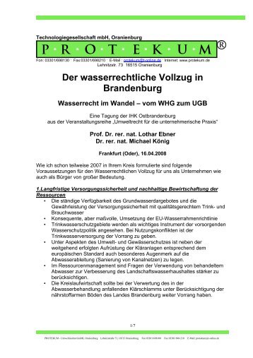 Der wasserrechtliche Vollzug in Brandenburg Wasserrecht im Wandel