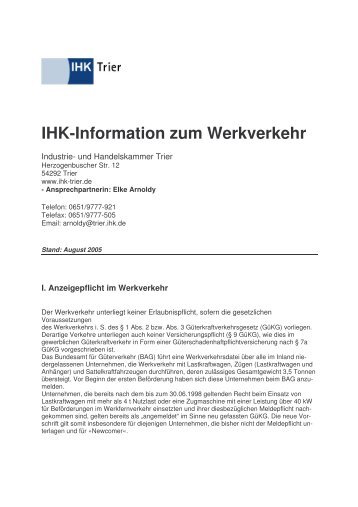IHK-Information zum Werkverkehr - IHK Trier