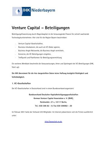 Venture Capital â Beteiligungen - IHK Niederbayern