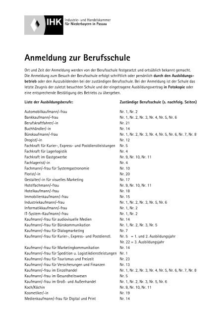 Anmeldung Zur Berufsschule Ihk Niederbayern