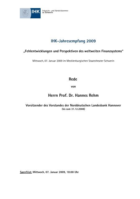 IHK-Jahresempfang 2009 Rede Herrn Prof. Dr ... - IHK Schwerin