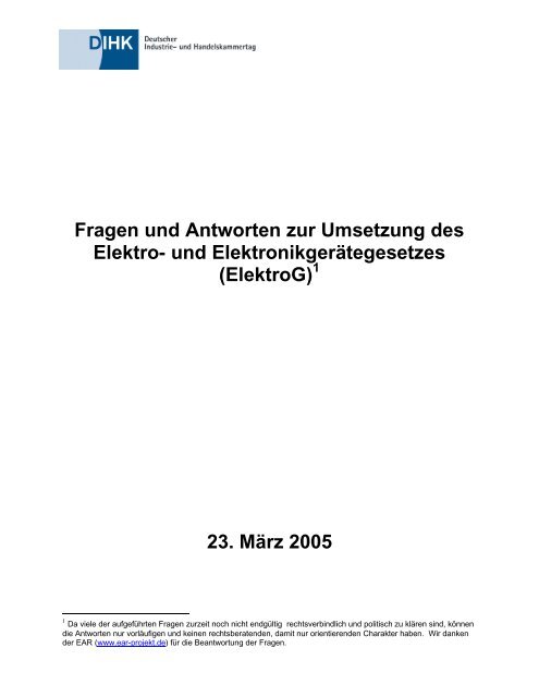 Fragen und Antworten zur Umsetzung des Elektro- und ... - IHK Trier