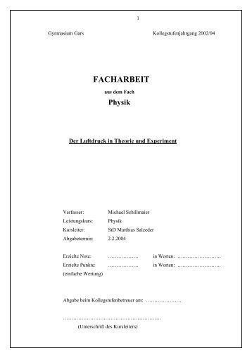 Der Luftdruck in Experiment und Theorie