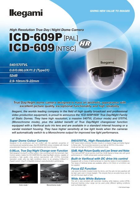 Ikegami ICD-609P Dome cameras product datasheet