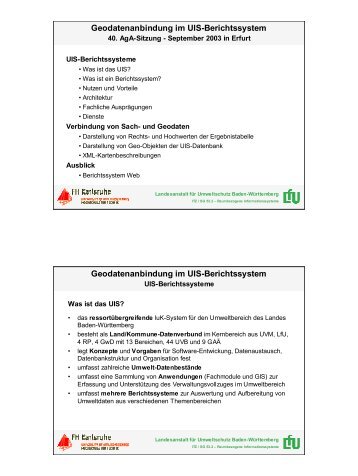 Geodatenanbindung im UIS-Berichtssystem Geodatenanbindung im ...