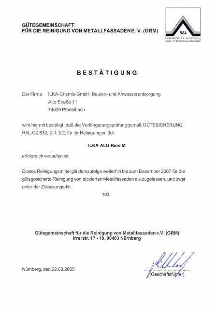 zulassungsurkunde - ILKA-Chemie GmbH