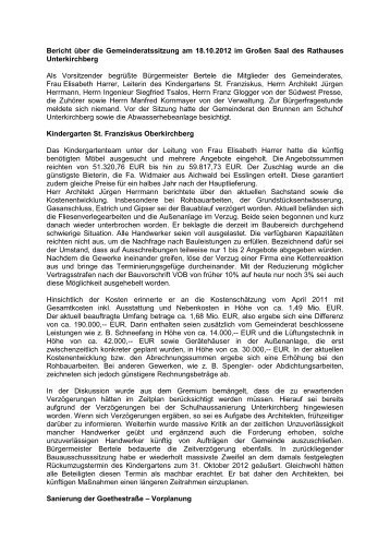 Bericht über die Gemeinderatssitzung am 18.10.2012 ... - Illerkirchberg