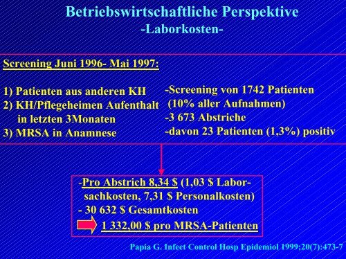 Kosten bei MRSA - Ilmtalklinik Pfaffenhofen