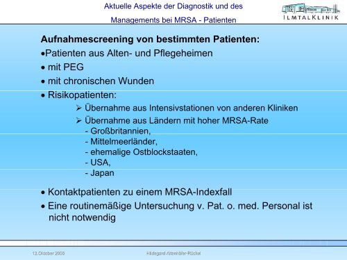 MRSA-Hygienemanagement - Ilmtalklinik Pfaffenhofen