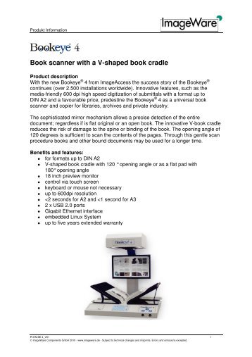 Book scanner with a V-shaped book cradle - ImageWare