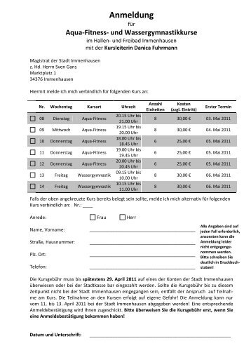 Anmeldung - Stadt Immenhausen
