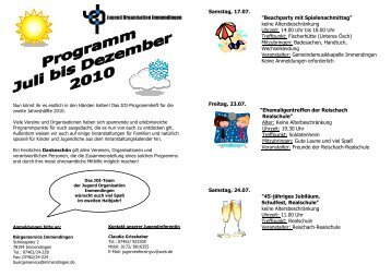 JOI Programm Juli bis Dezember 2010 - Immendingen
