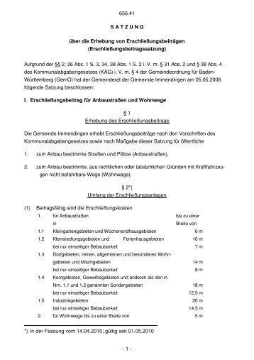 Erschließungsbeitragssatzung vom 05.05.2008 - Immendingen