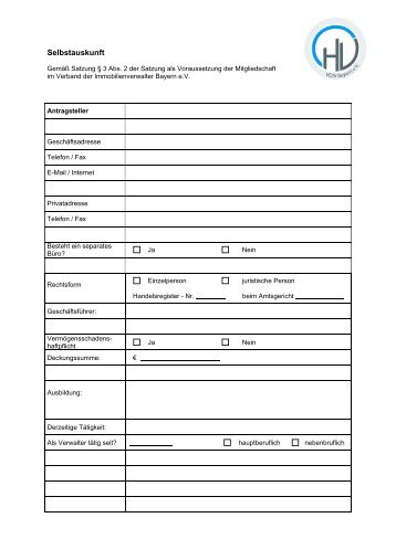 Selbstauskunft - Verband der Immobilienverwalter Bayern eV