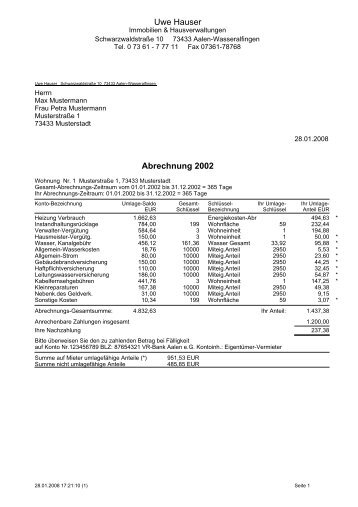 Musterabrechnung - Uwe Hauser Immobilien