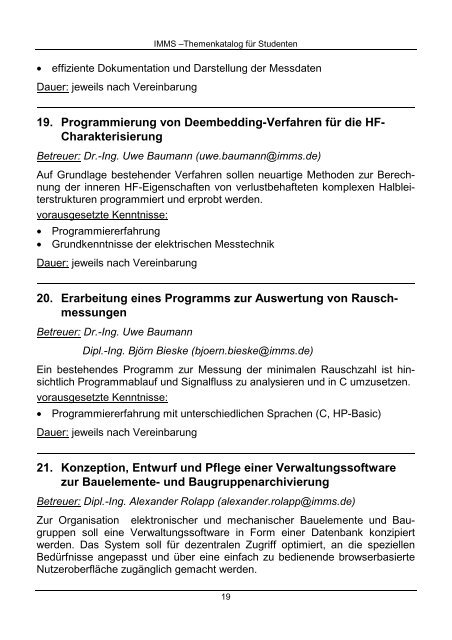 Fachpraktikum Diplom Master Bachelor - IMMS Institut für ...