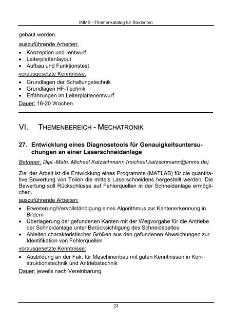 Fachpraktikum Diplom Master Bachelor - IMMS Institut für ...