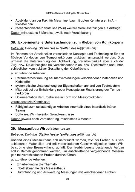 Fachpraktikum Diplom Master Bachelor - IMMS Institut für ...