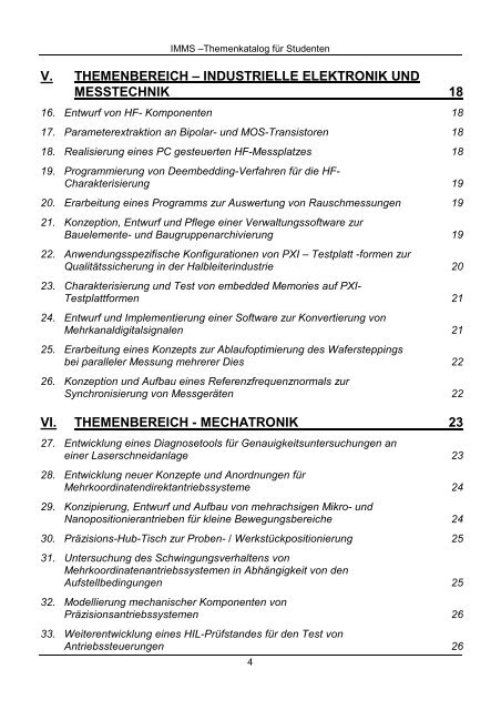 Fachpraktikum Diplom Master Bachelor - IMMS Institut für ...