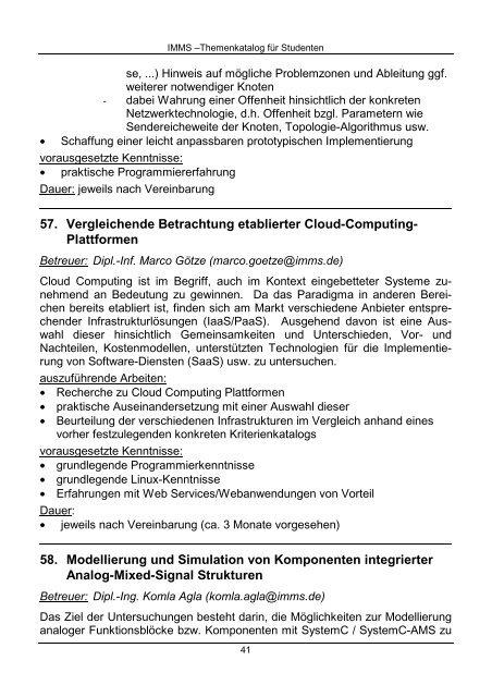 Fachpraktikum Diplom Master Bachelor - IMMS Institut für ...