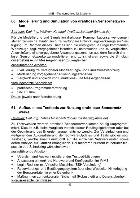 Fachpraktikum Diplom Master Bachelor - IMMS Institut für ...