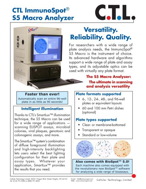 Versatility. Reliability. Quality. CTL ImmunoSpot® S5 Macro Analyzer