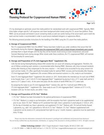 Thawing Protocol for Cryopreserved Human PBMC - Cellular ...