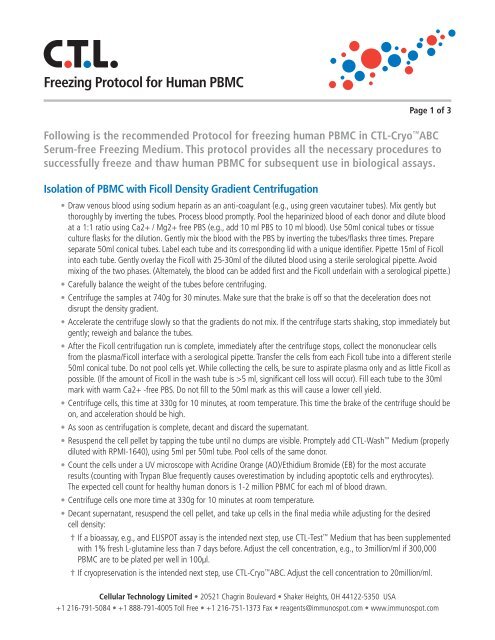 Freezing Protocol for Human PBMC - Cellular Technology, Ltd