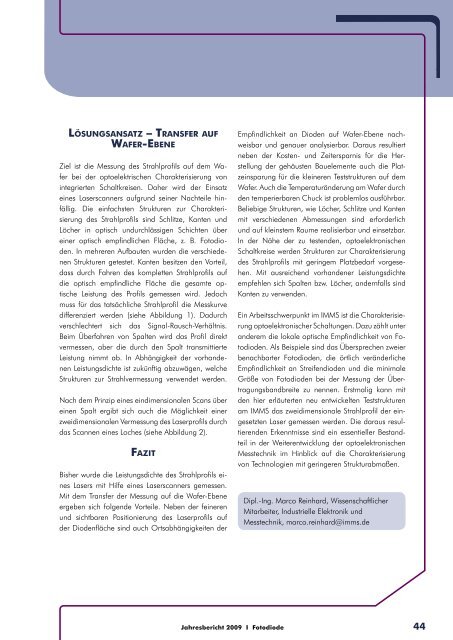 Jahresbericht 2009 - IMMS Institut für Mikroelektronik