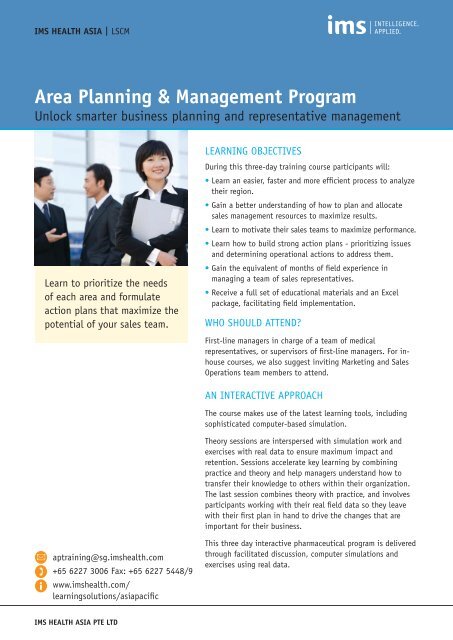 Area Planning Management Program Ims Health - House Of Planners Pte Ltd Area Planning Management Program Ims Health - House Of Planners Pte Ltd