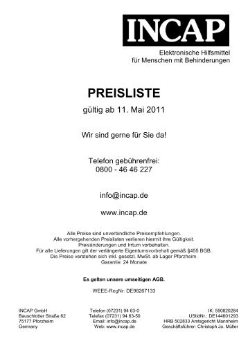 PREISLISTE - Incap GmbH